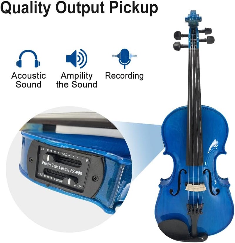 ModouString Electric Violin 4/4 full Size 4 string Acoustic Violin Spruce Maple Ebony Wood with Case, Bow Handmade for Beginners, Students, Professionals (Blue) - Image 5
